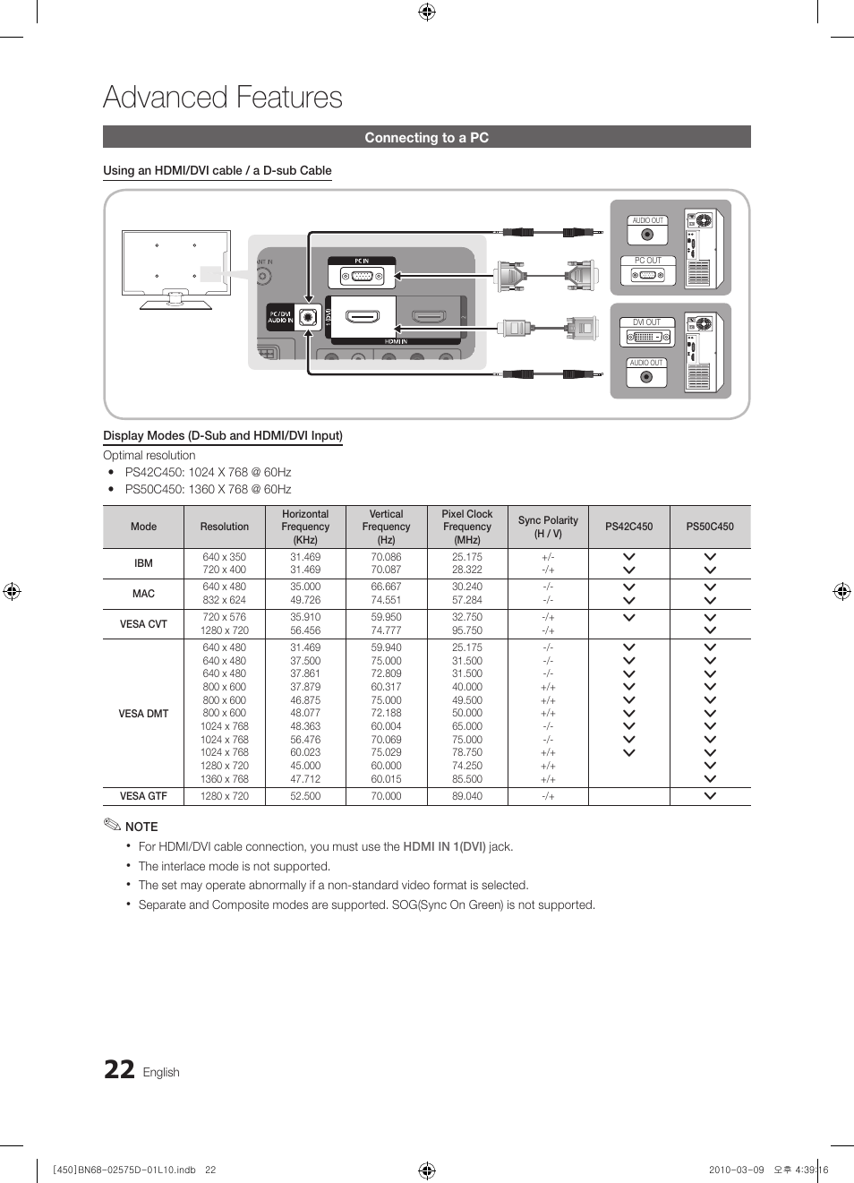 Advanced features | Samsung PS42C450B1W User Manual | Page 22 / 401