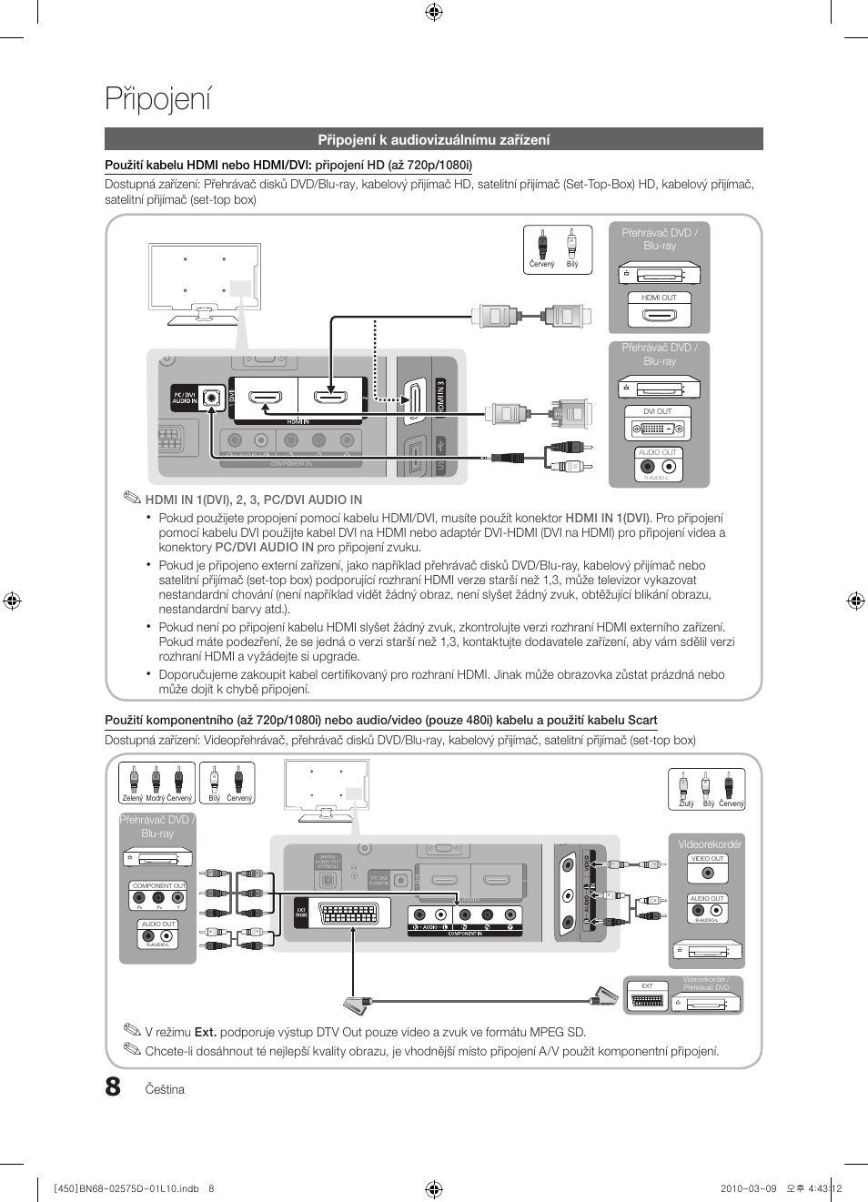 Připojení, Připojení k audiovizuálnímu zařízení | Samsung PS42C450B1W User Manual | Page 248 / 401