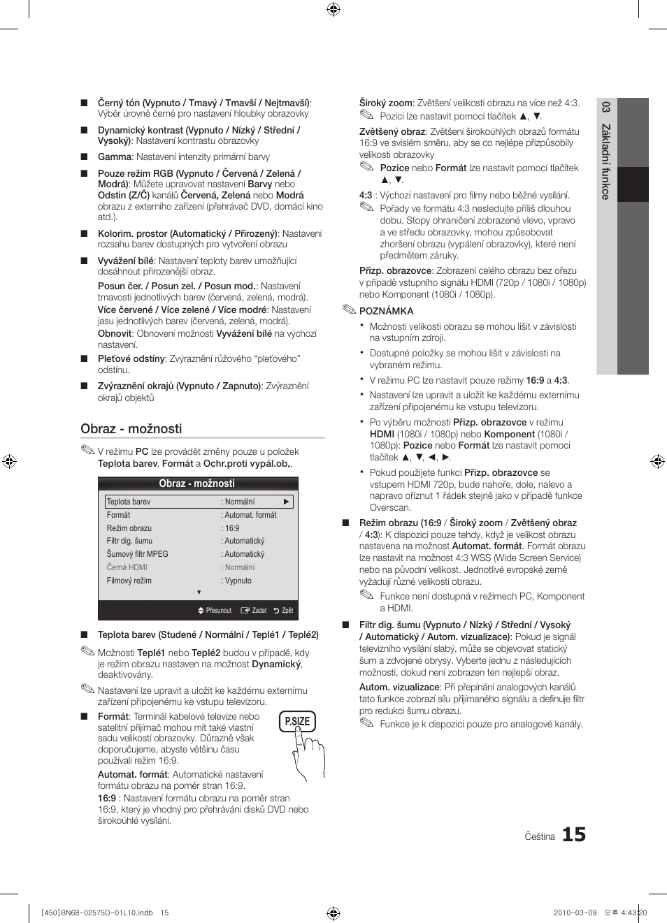 Obraz - možnosti | Samsung PS42C450B1W User Manual | Page 255 / 401