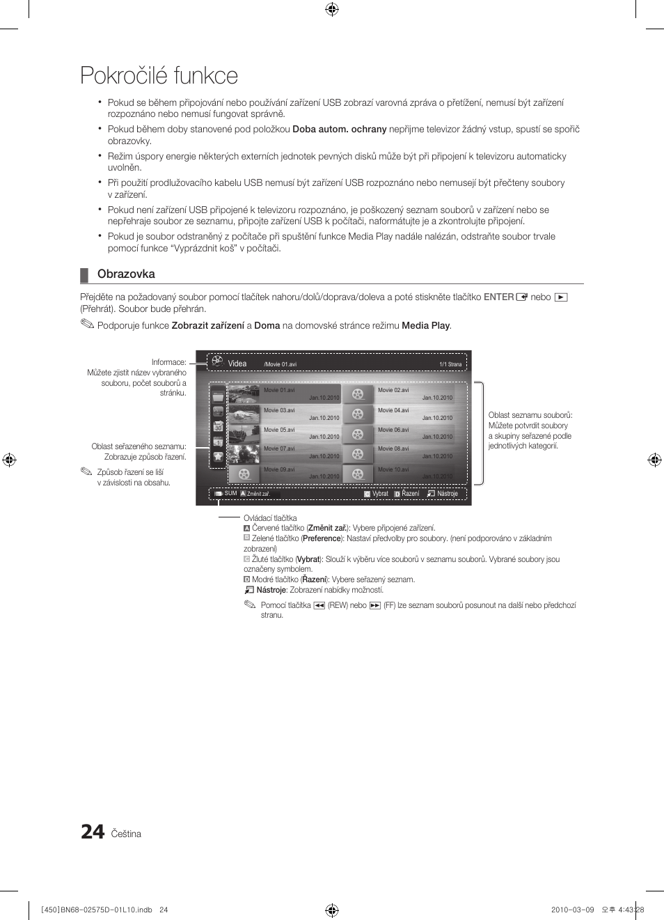 Pokročilé funkce, Obrazovka | Samsung PS42C450B1W User Manual | Page 264 / 401