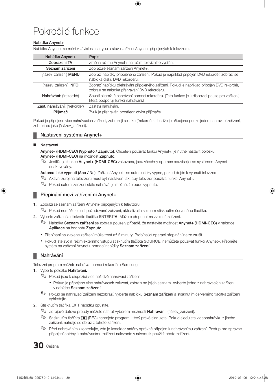 Pokročilé funkce | Samsung PS42C450B1W User Manual | Page 270 / 401
