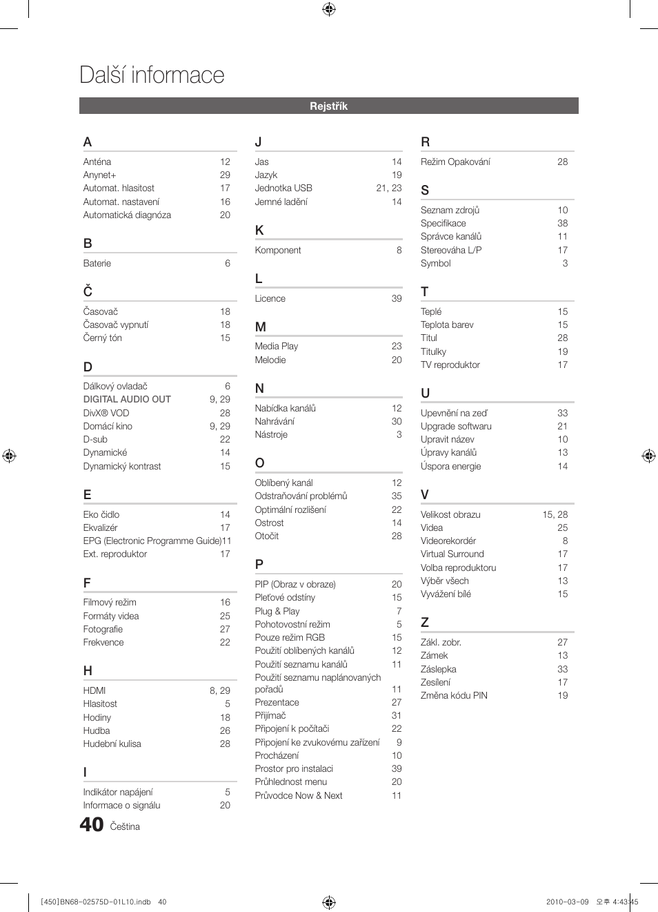Další informace | Samsung PS42C450B1W User Manual | Page 280 / 401