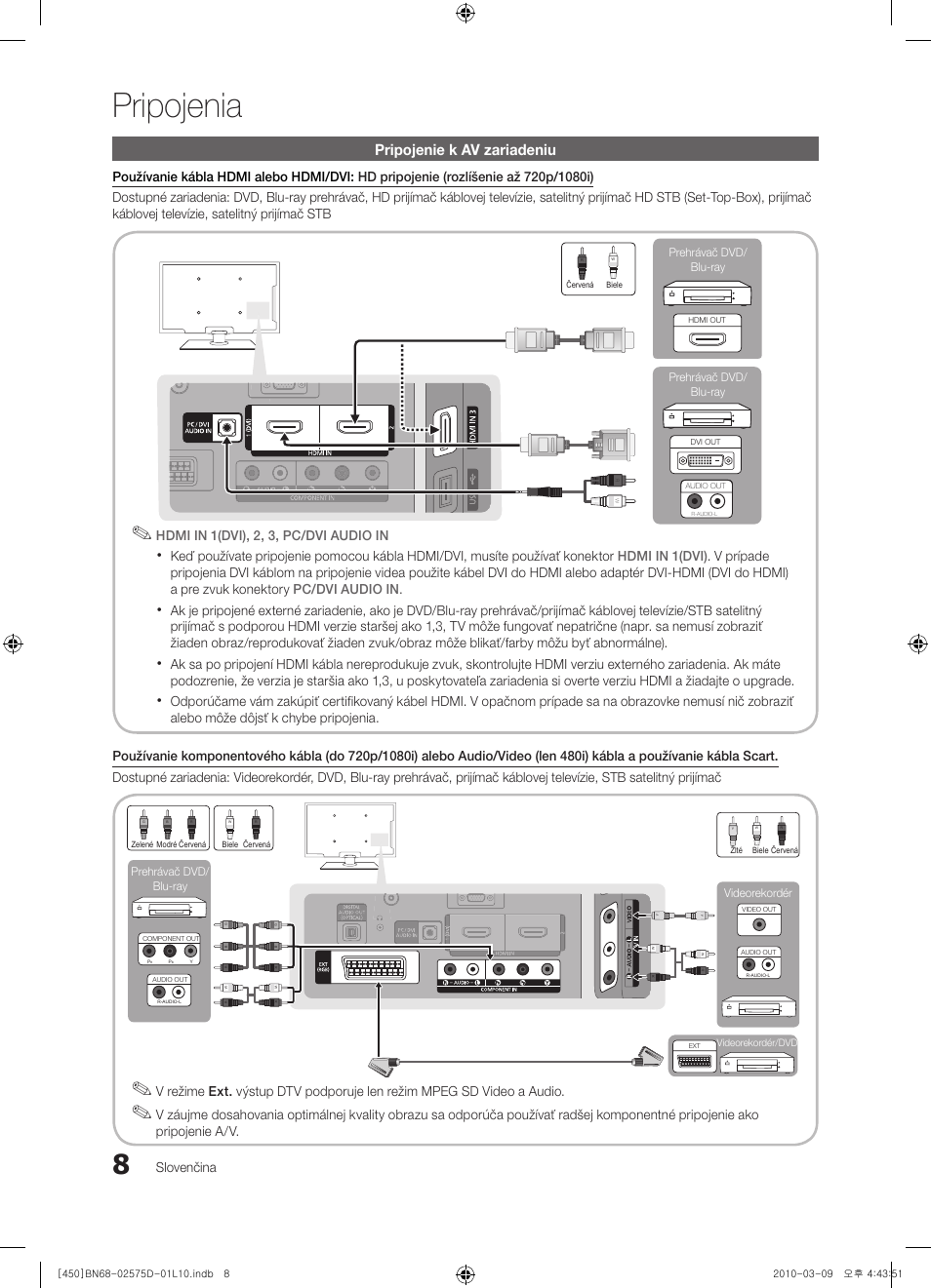 Pripojenia, Pripojenie k av zariadeniu | Samsung PS42C450B1W User Manual | Page 288 / 401