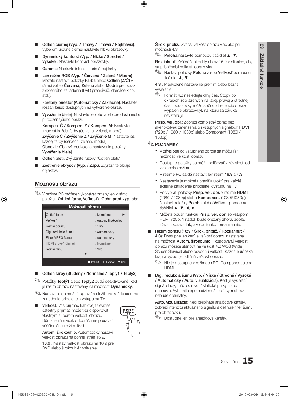 Možnosti obrazu | Samsung PS42C450B1W User Manual | Page 295 / 401