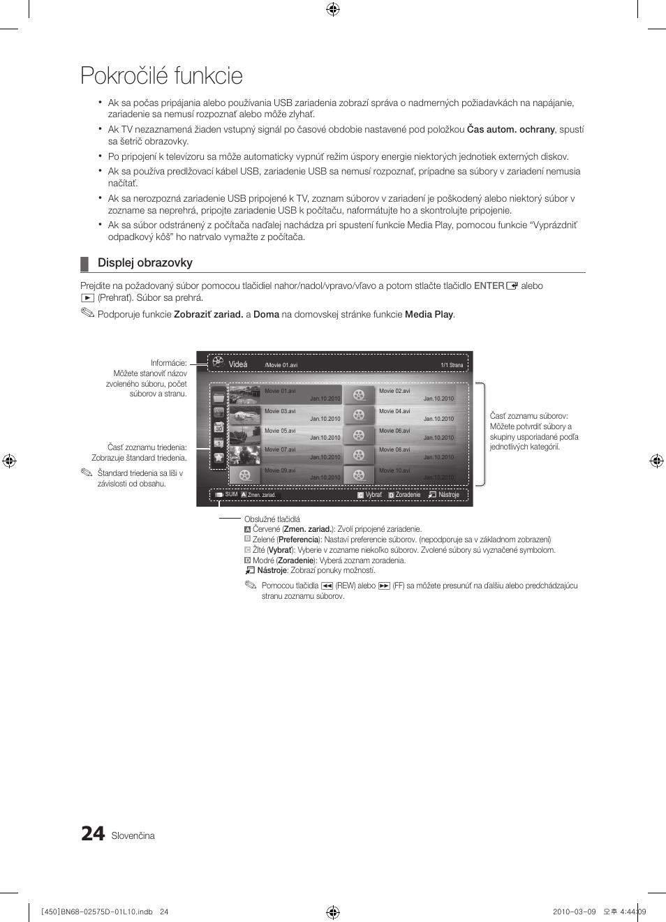 Pokročilé funkcie, Displej obrazovky | Samsung PS42C450B1W User Manual | Page 304 / 401