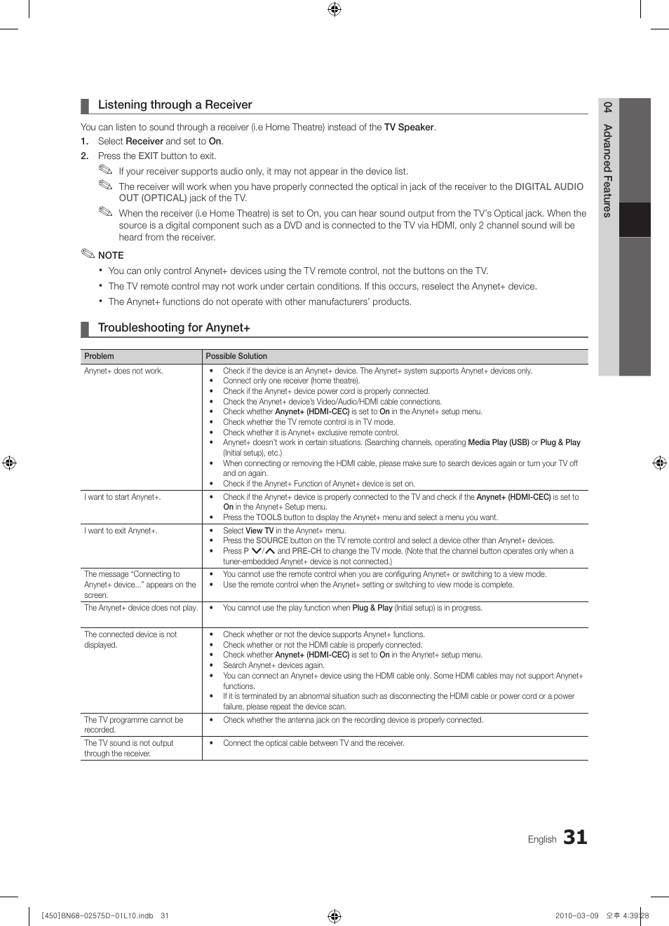 Samsung PS42C450B1W User Manual | Page 31 / 401