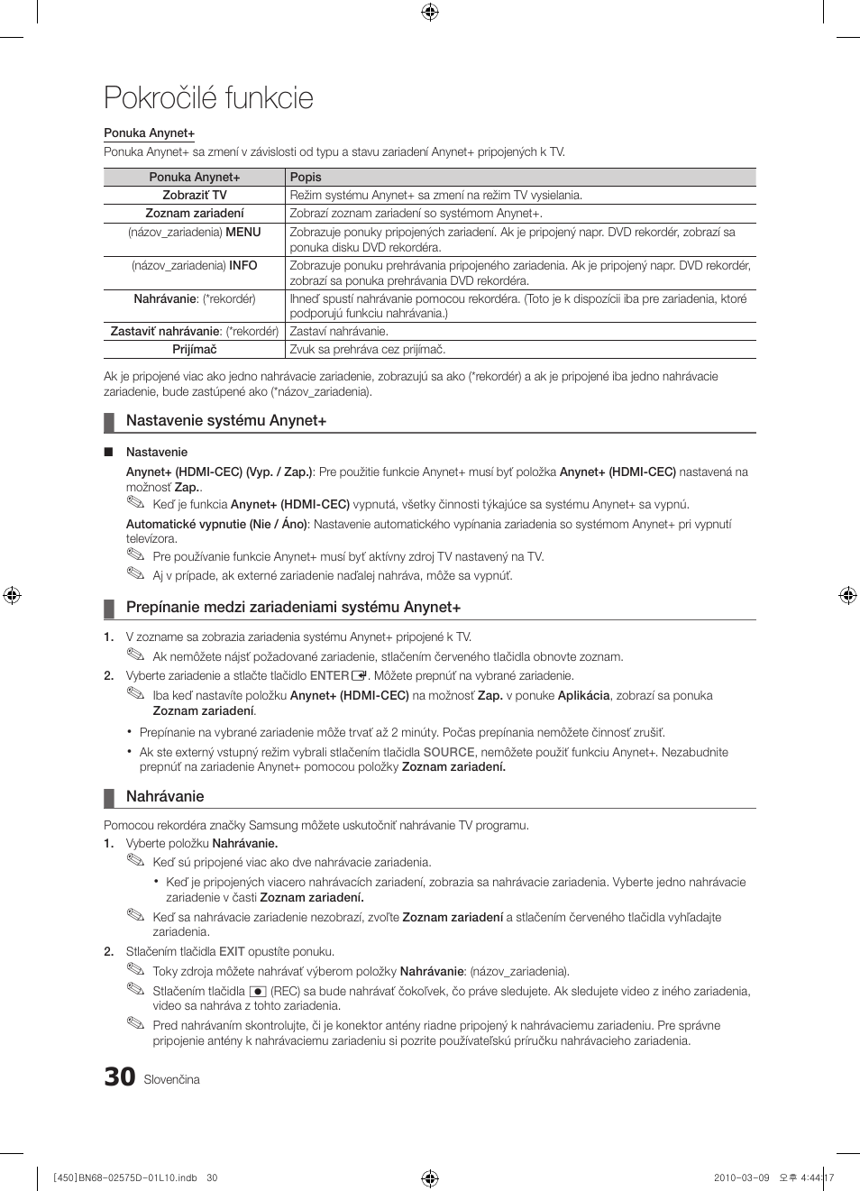 Pokročilé funkcie | Samsung PS42C450B1W User Manual | Page 310 / 401