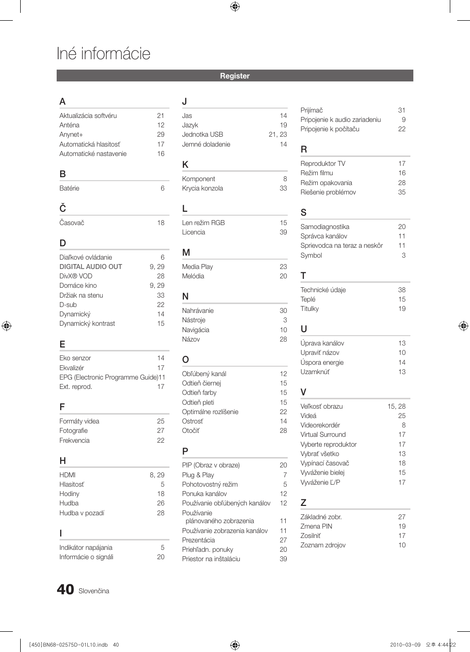 Iné informácie | Samsung PS42C450B1W User Manual | Page 320 / 401