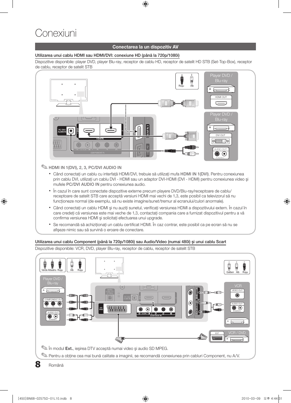 Conexiuni, Conectarea la un dispozitiv av | Samsung PS42C450B1W User Manual | Page 328 / 401