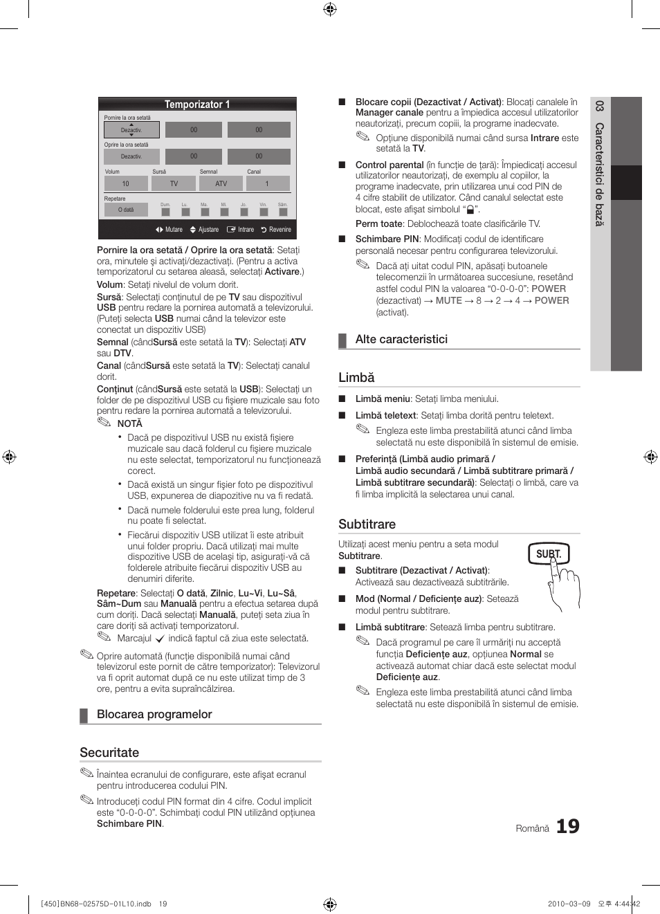 Securitate, Limbă, Subtitrare | Samsung PS42C450B1W User Manual | Page 339 / 401