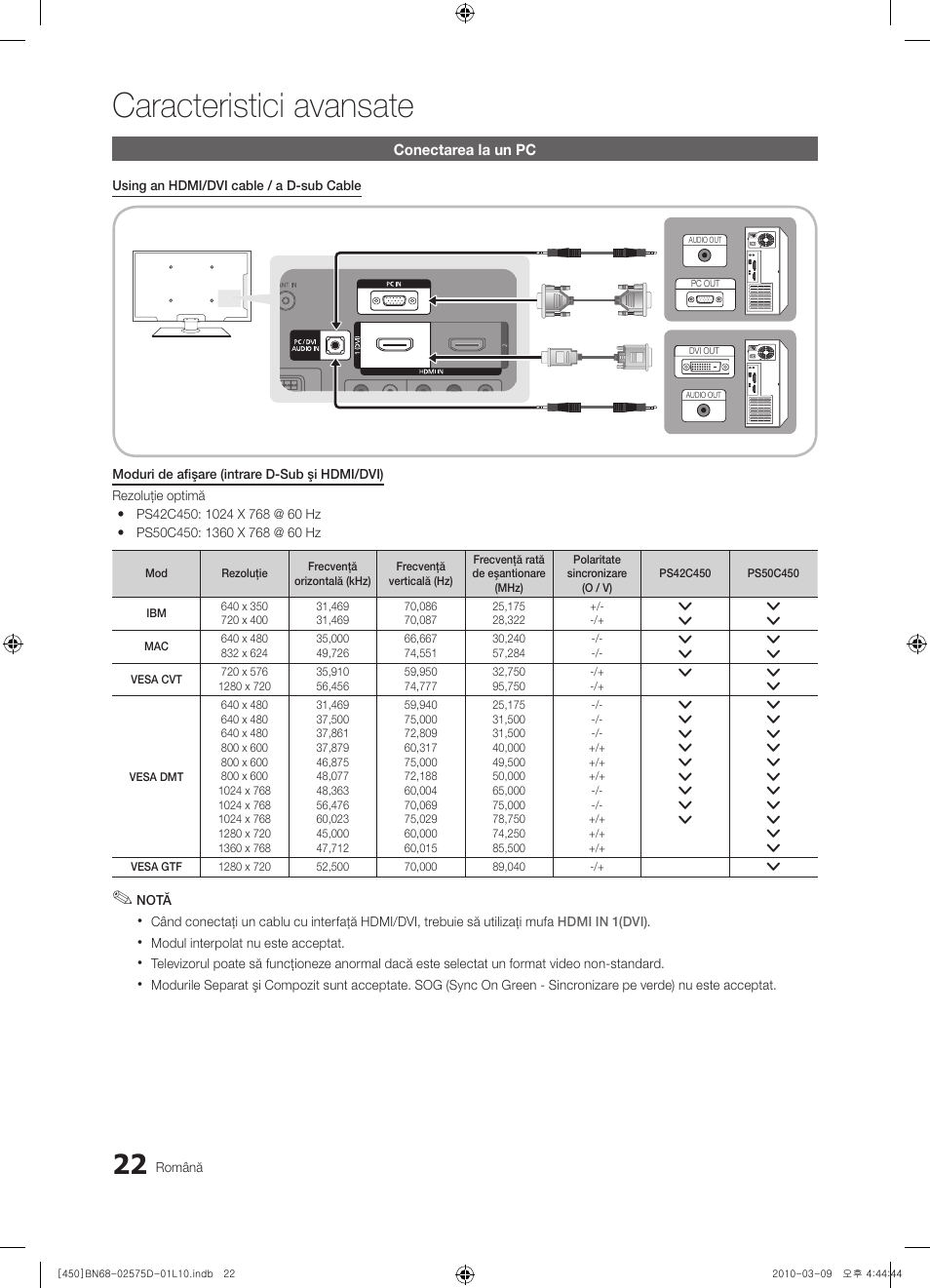 Caracteristici avansate | Samsung PS42C450B1W User Manual | Page 342 / 401
