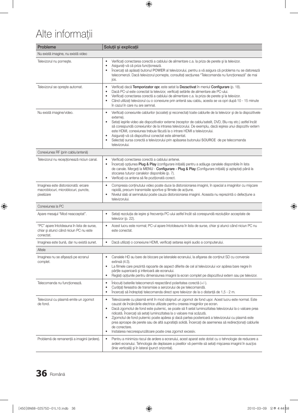 Alte informaţii | Samsung PS42C450B1W User Manual | Page 356 / 401