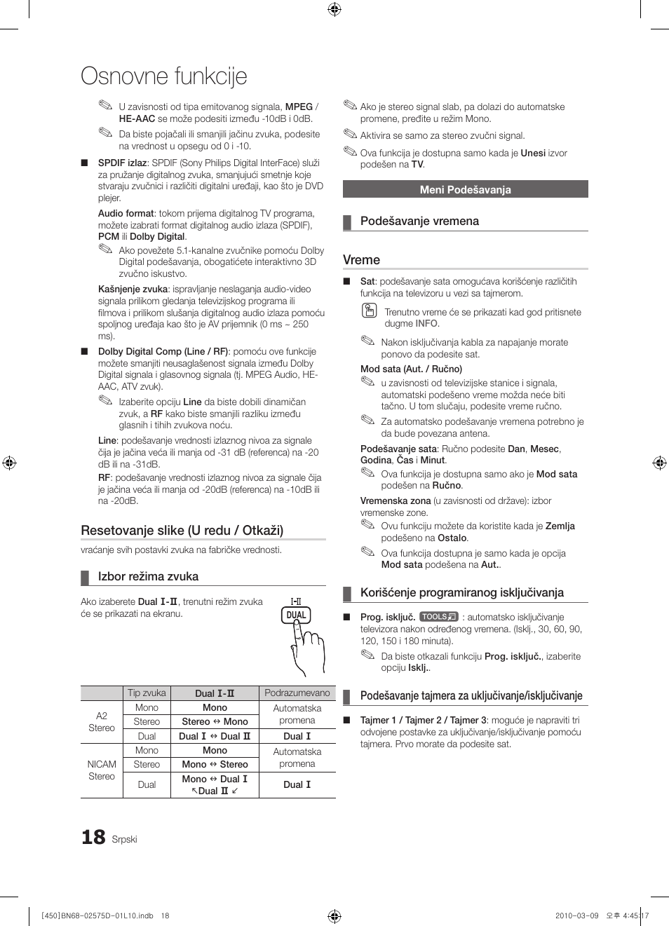 Osnovne funkcije | Samsung PS42C450B1W User Manual | Page 378 / 401