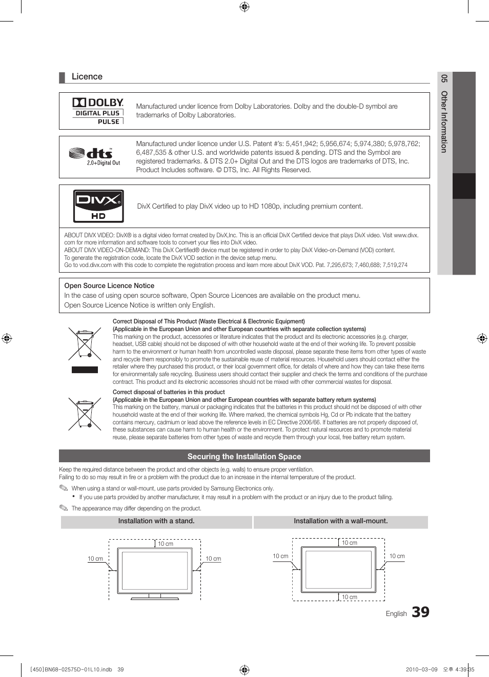 Samsung PS42C450B1W User Manual | Page 39 / 401