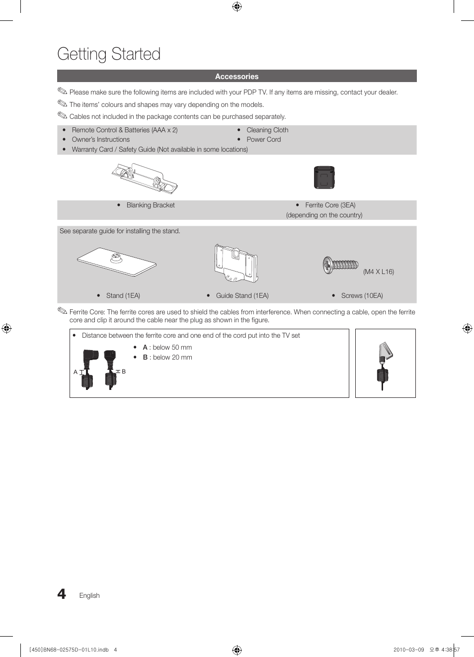 Getting started | Samsung PS42C450B1W User Manual | Page 4 / 401