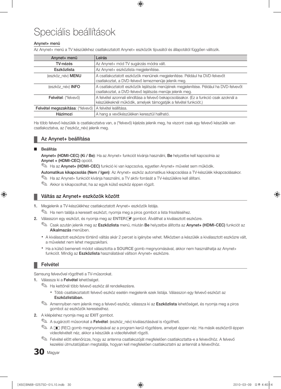 Speciális beállítások | Samsung PS42C450B1W User Manual | Page 70 / 401