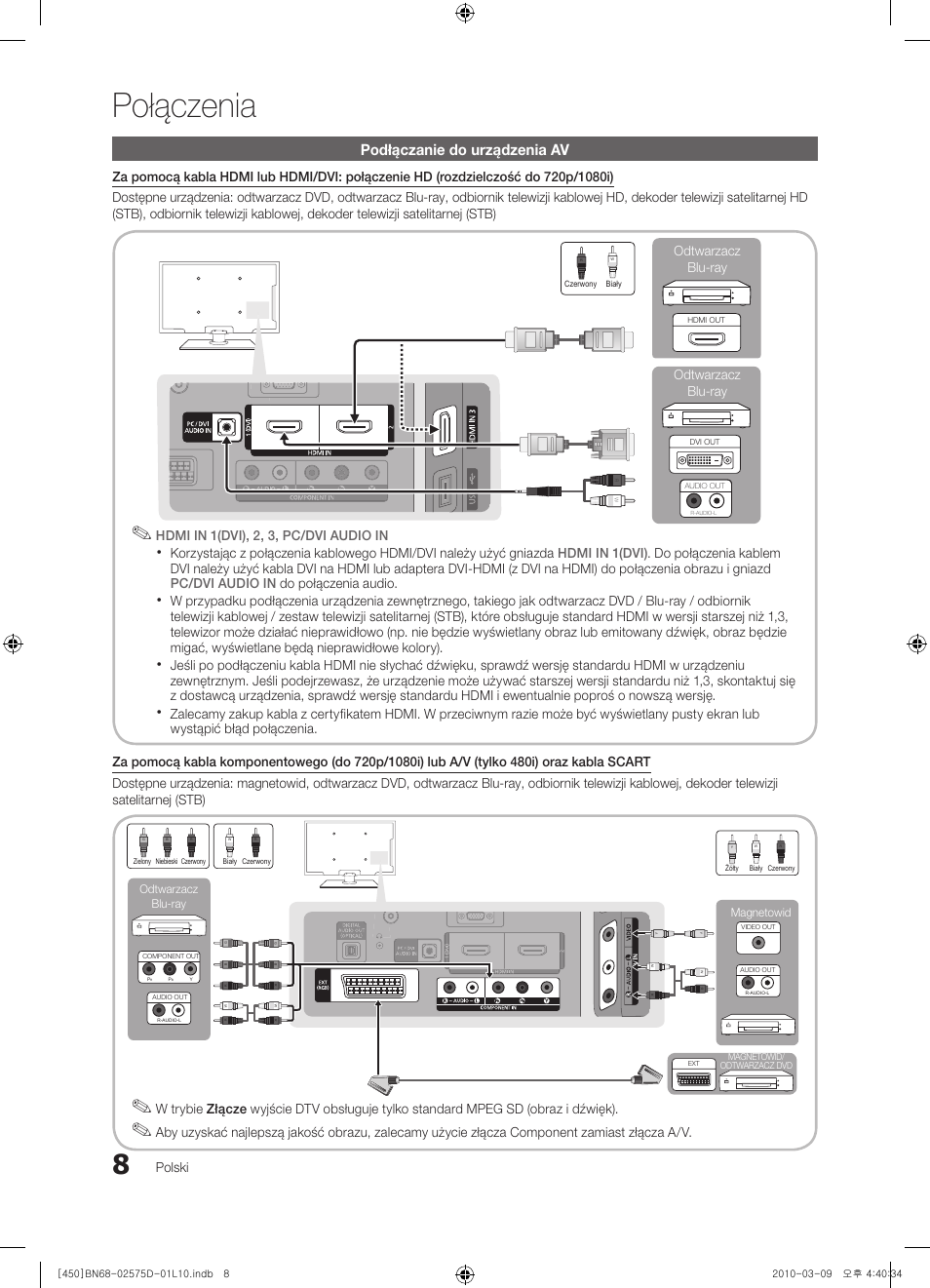Połączenia, Podłączanie do urządzenia av | Samsung PS42C450B1W User Manual | Page 88 / 401