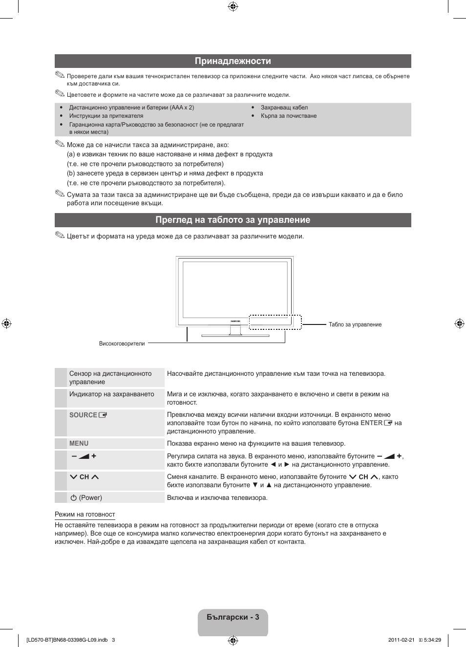 Принадлежности, Преглед на таблото за управление | Samsung LE40D570K2S User Manual | Page 131 / 145