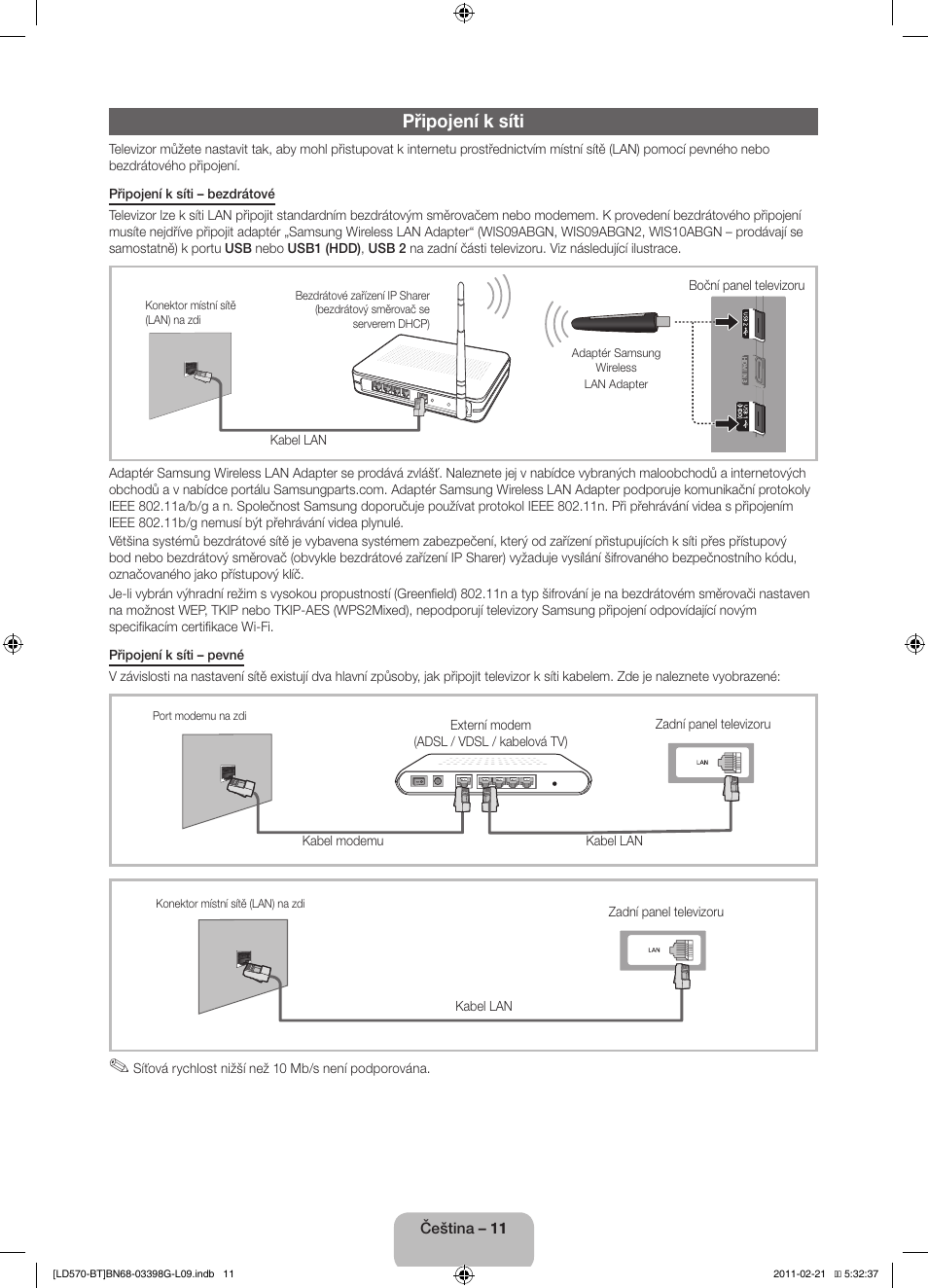 Připojení k síti | Samsung LE40D570K2S User Manual | Page 27 / 145