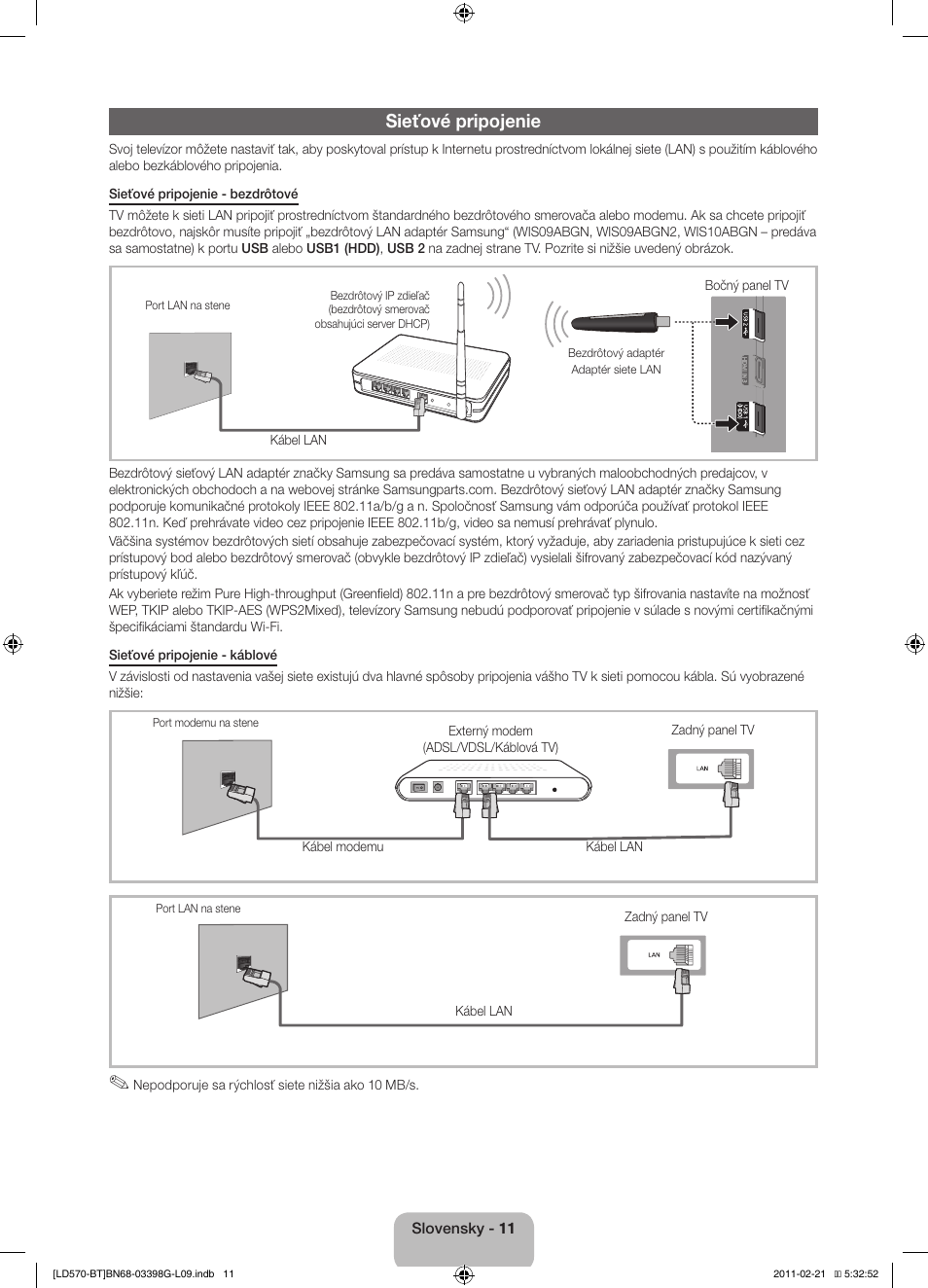 Sieťové pripojenie | Samsung LE40D570K2S User Manual | Page 43 / 145