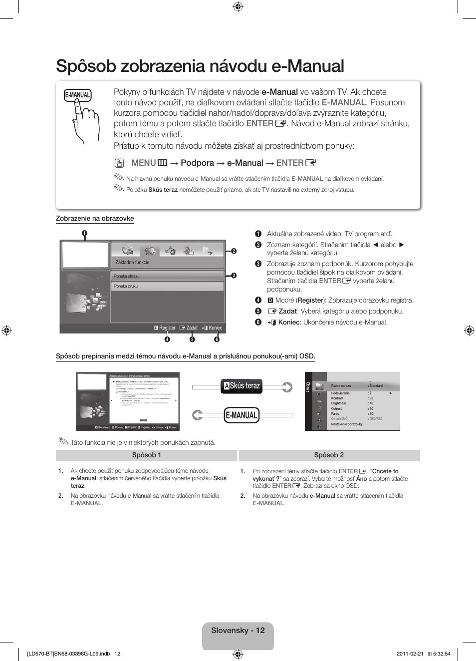 Spôsob zobrazenia návodu e-manual, E-manual, Askús teraz | Menu m → podpora → e-manual → enter e | Samsung LE40D570K2S User Manual | Page 44 / 145