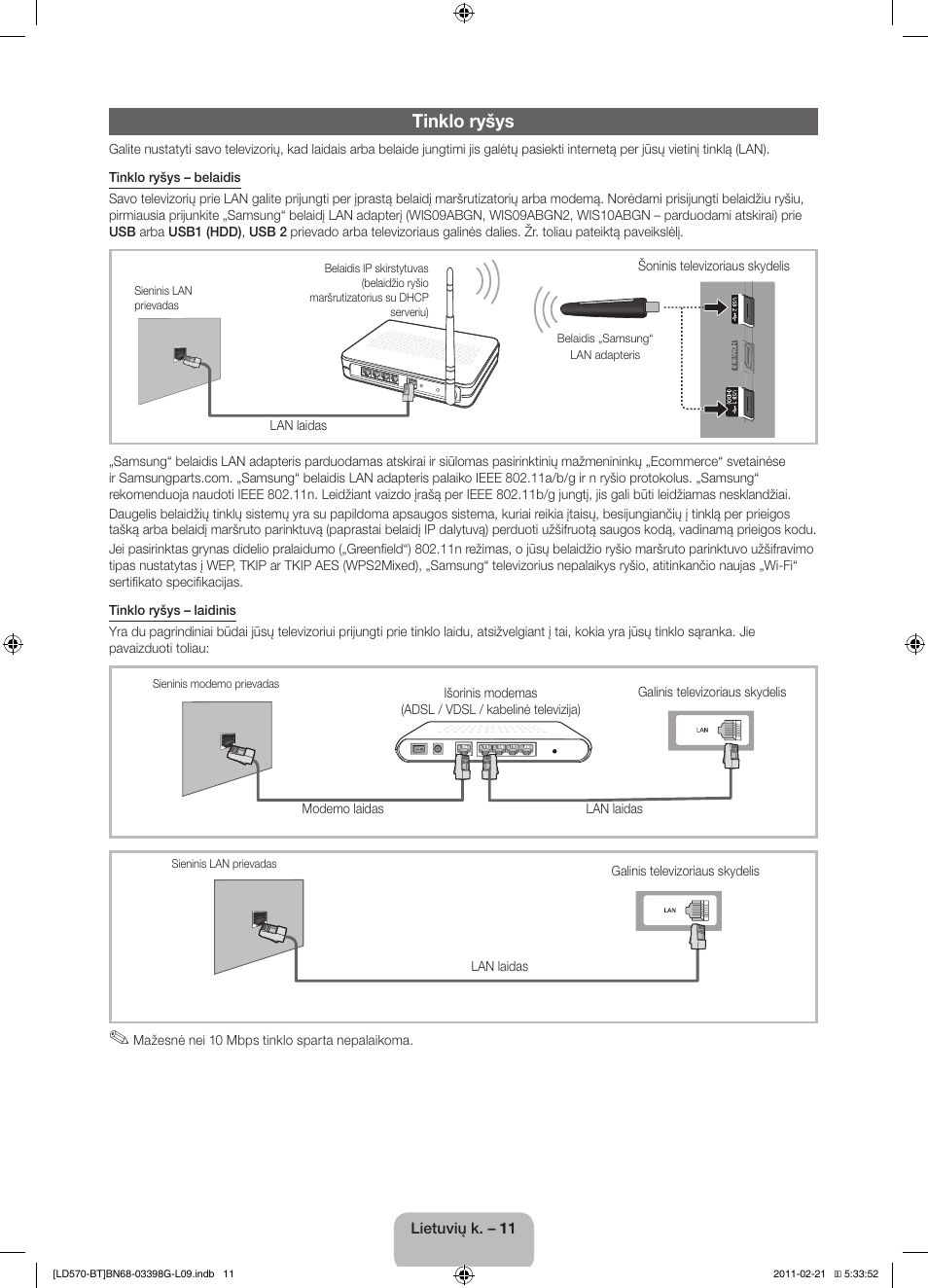 Tinklo ryšys | Samsung LE40D570K2S User Manual | Page 91 / 145