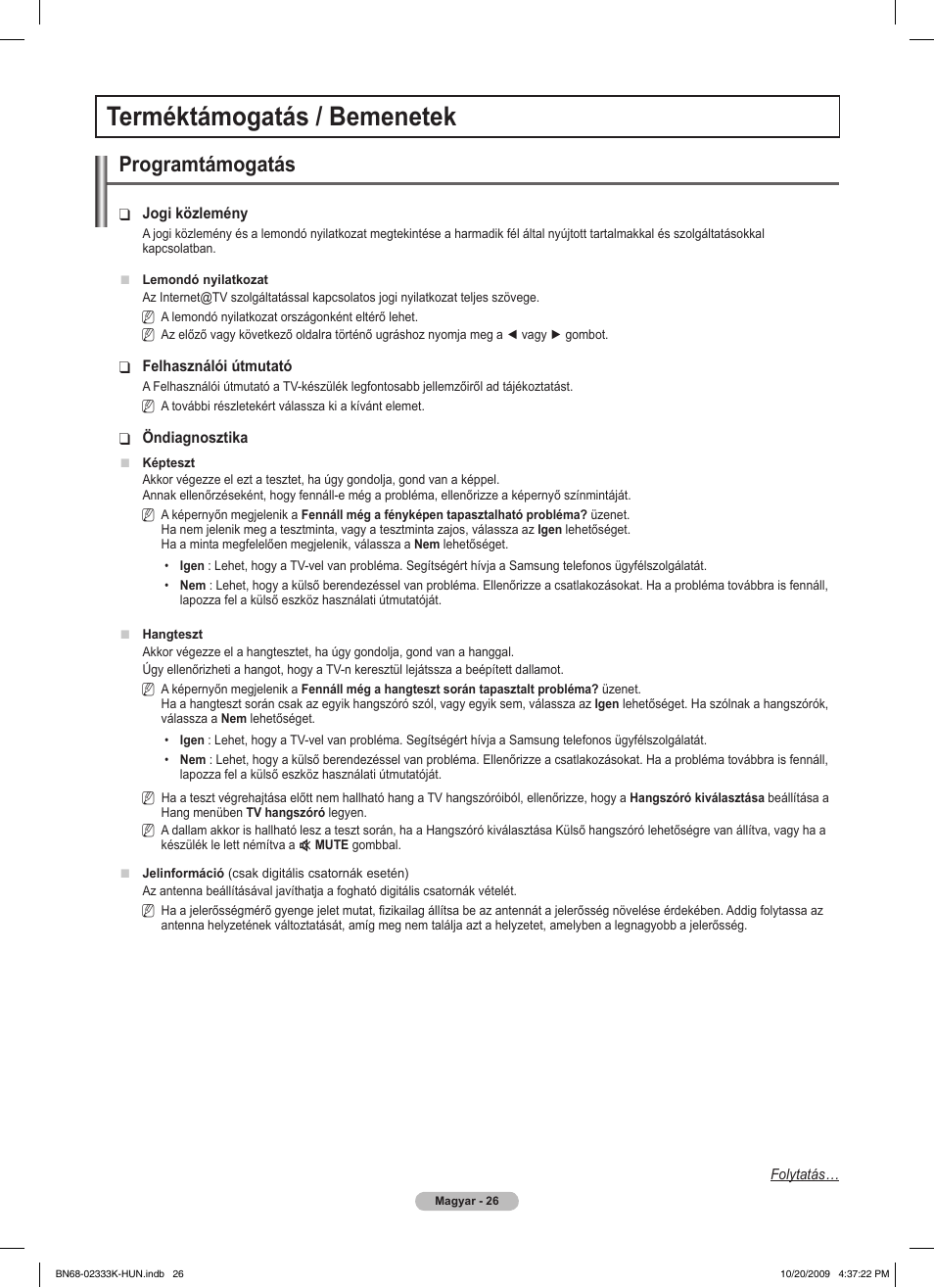 Terméktámogatás / bemenetek, Programtámogatás | Samsung PS63B680T6W User Manual | Page 100 / 644