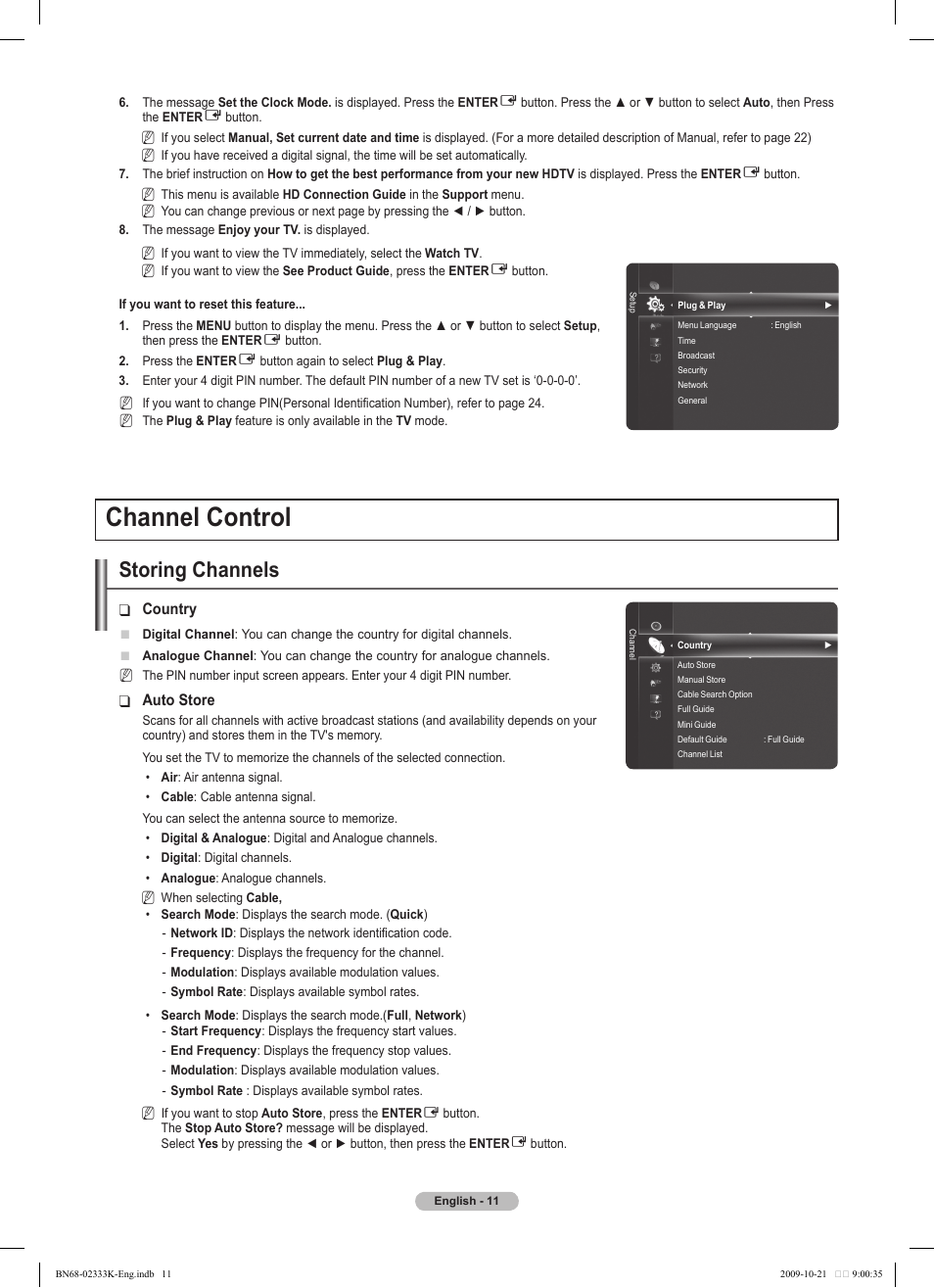 Channel control, Storing channels | Samsung PS63B680T6W User Manual | Page 11 / 644