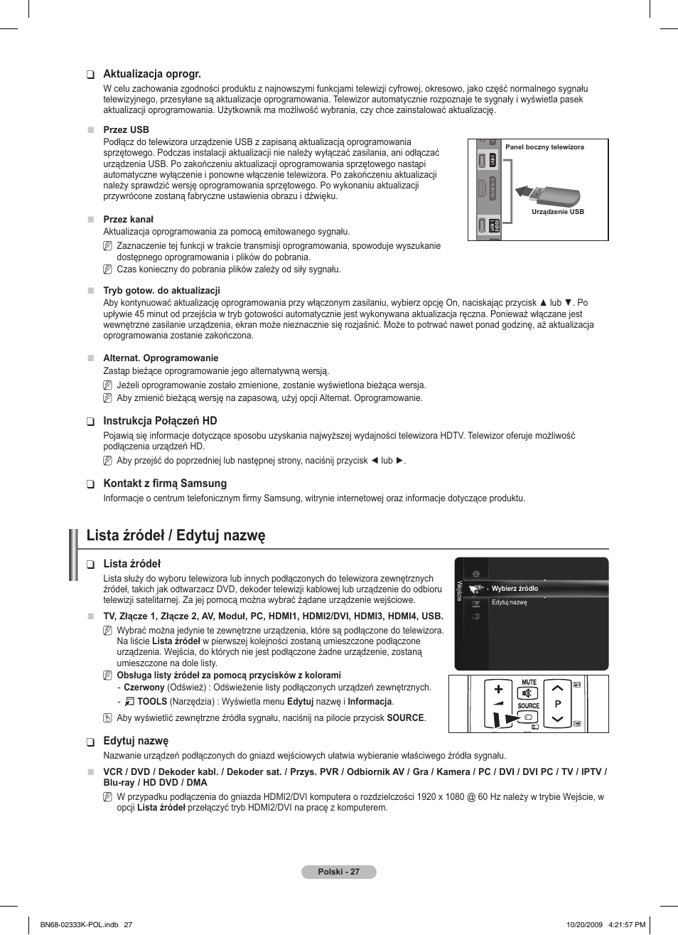 Lista źródeł / edytuj nazwę | Samsung PS63B680T6W User Manual | Page 164 / 644