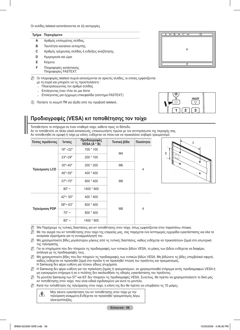 Προδιαγραφές (vesa) κιτ τοποθέτησης τον τοίχο | Samsung PS63B680T6W User Manual | Page 258 / 644