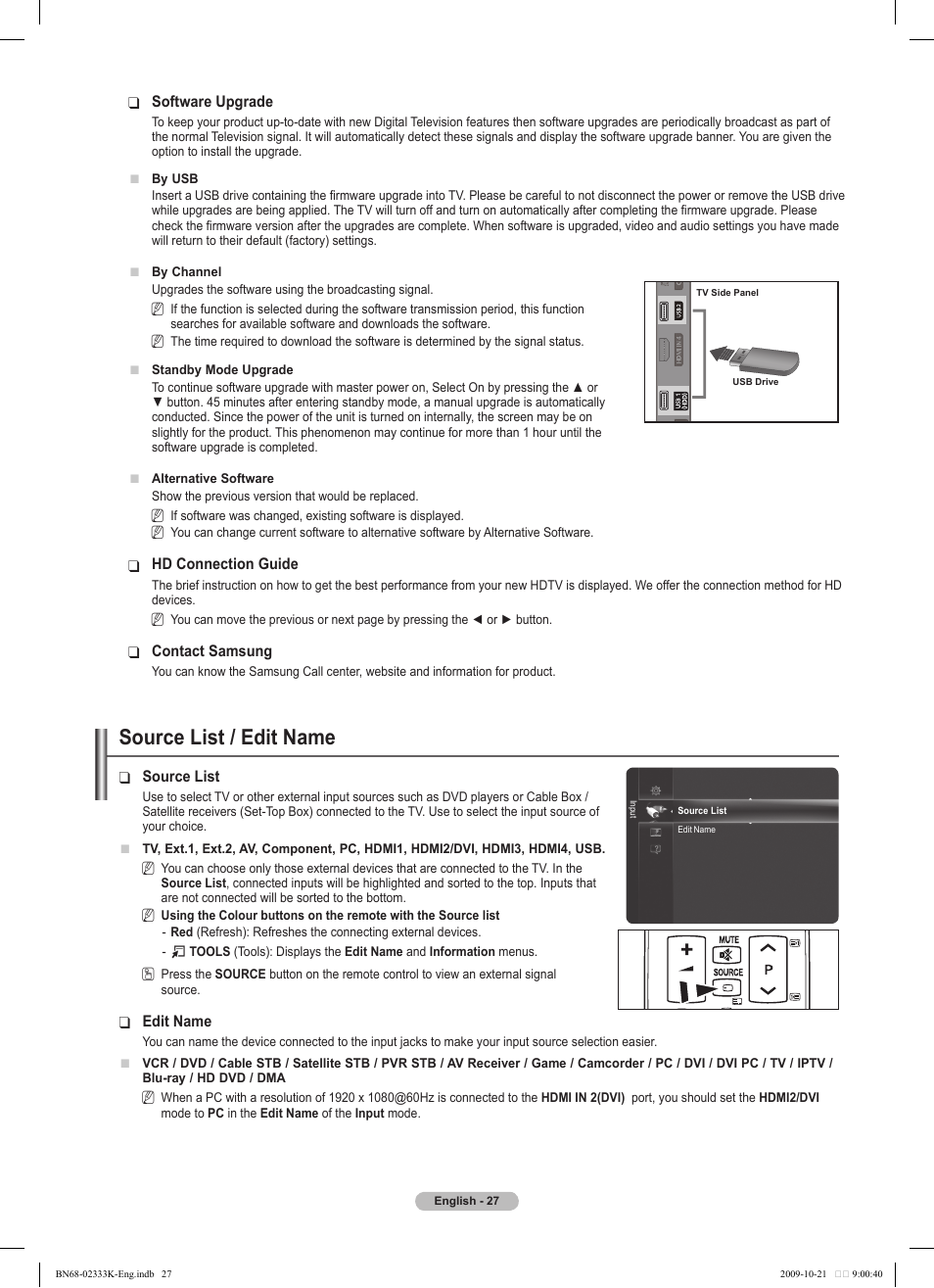 Source list / edit name | Samsung PS63B680T6W User Manual | Page 27 / 644