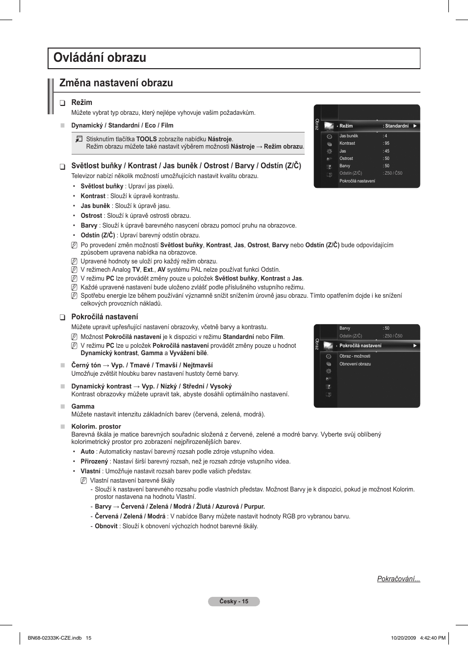 Ovládání obrazu, Změna nastavení obrazu | Samsung PS63B680T6W User Manual | Page 341 / 644