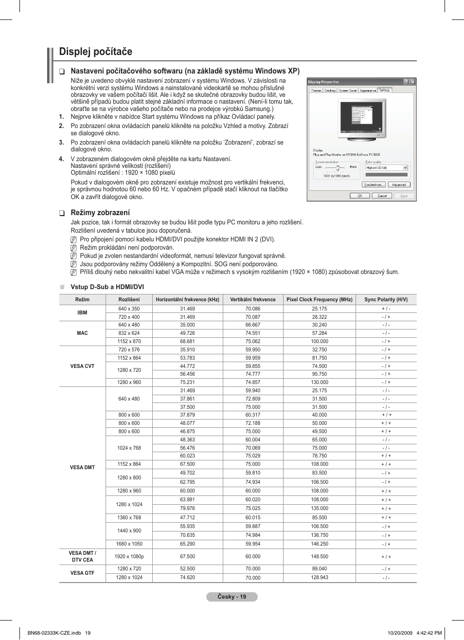 Displej počítače, Režimy zobrazení | Samsung PS63B680T6W User Manual | Page 345 / 644