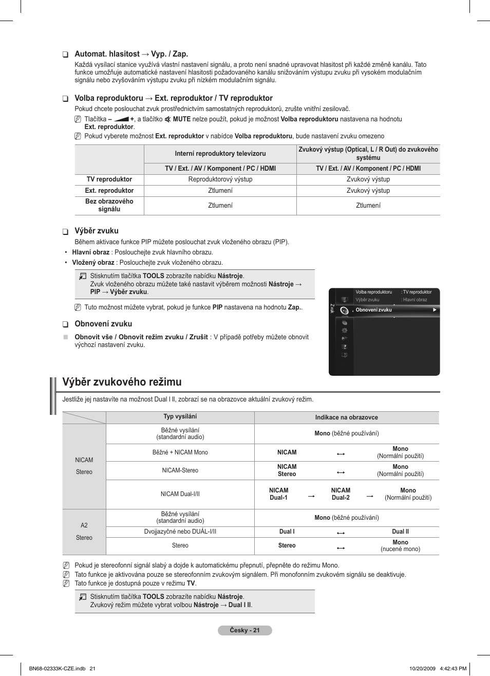 Výběr zvukového režimu | Samsung PS63B680T6W User Manual | Page 347 / 644