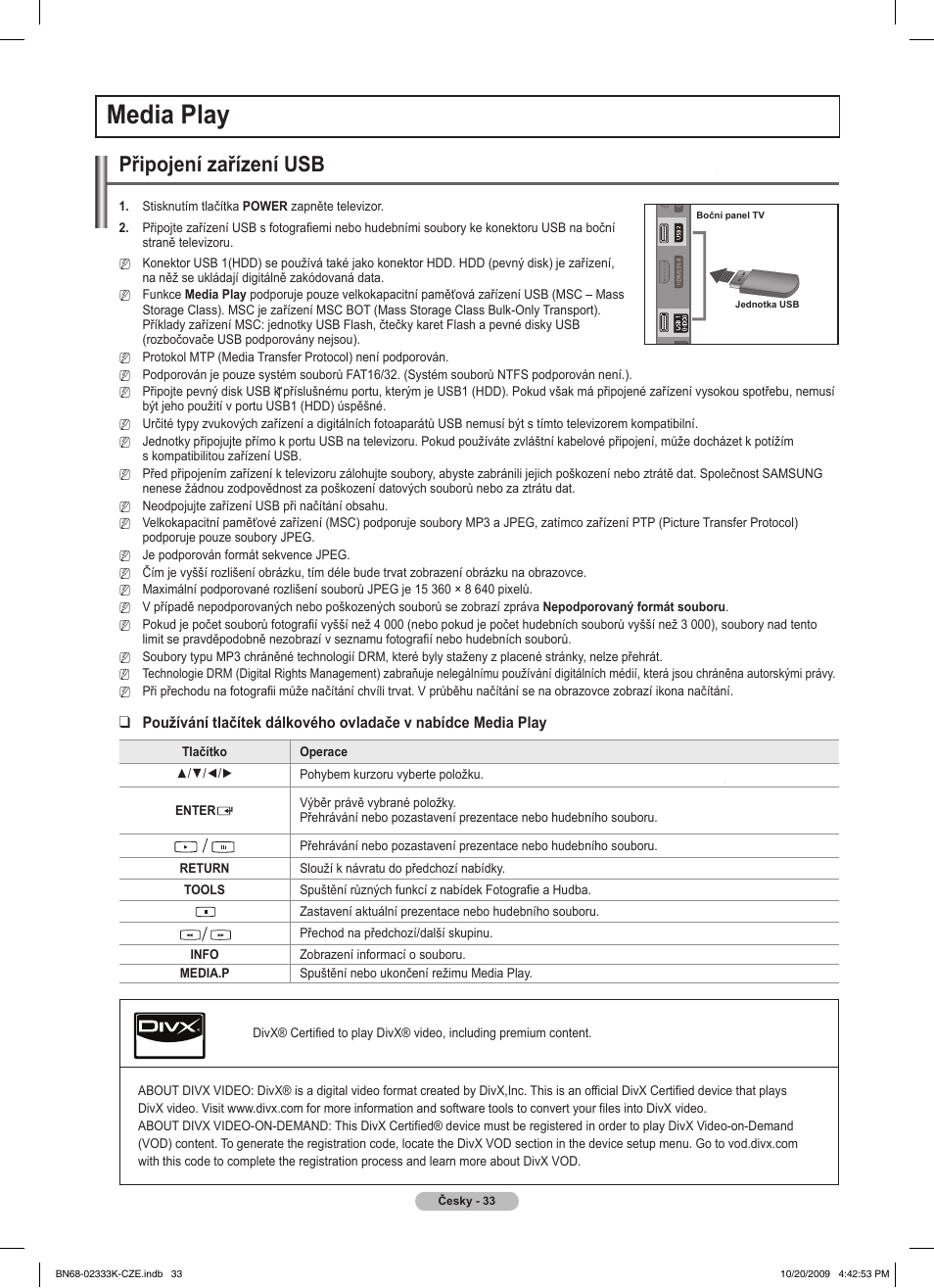 Media play, Připojení zařízení usb | Samsung PS63B680T6W User Manual | Page 359 / 644