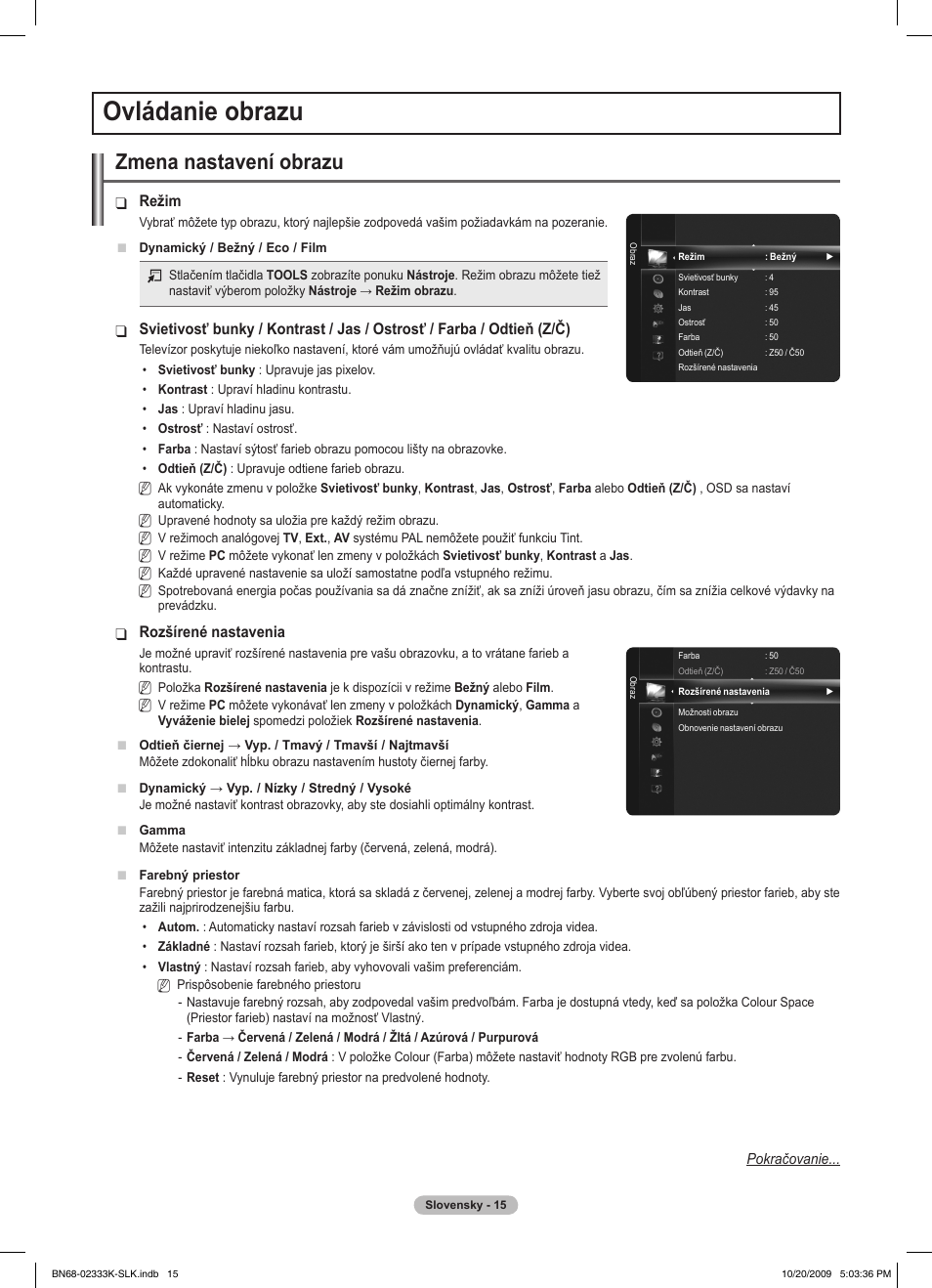 Ovládanie obrazu, Zmena nastavení obrazu | Samsung PS63B680T6W User Manual | Page 404 / 644