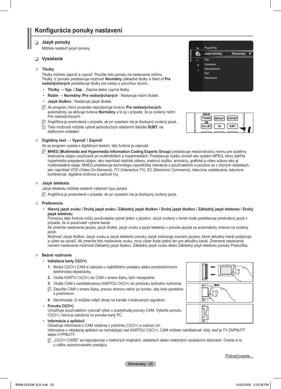 Konfigurácia ponuky nastavení | Samsung PS63B680T6W User Manual | Page 412 / 644