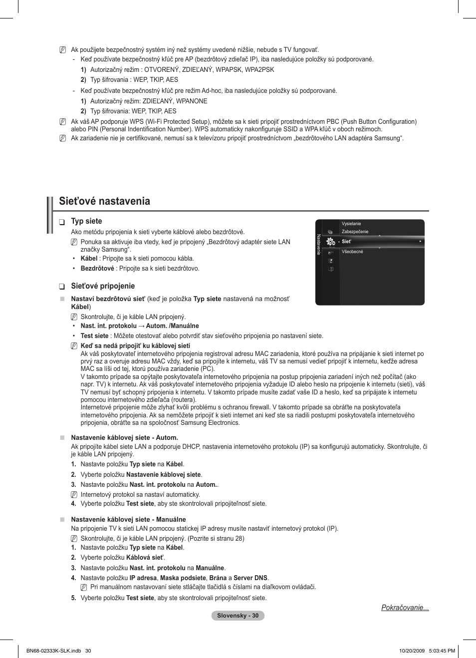 Sieťové nastavenia | Samsung PS63B680T6W User Manual | Page 419 / 644