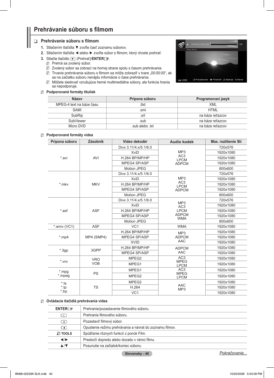 Prehrávanie súboru s filmom | Samsung PS63B680T6W User Manual | Page 429 / 644