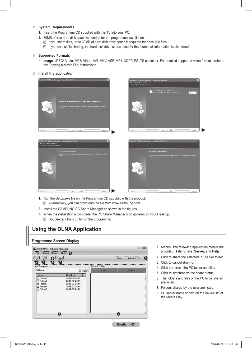 Using the dlna application | Samsung PS63B680T6W User Manual | Page 43 / 644