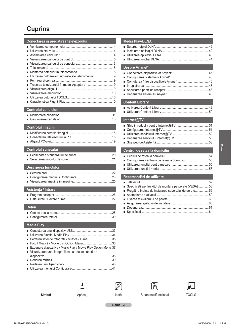 No t, Cuprins | Samsung PS63B680T6W User Manual | Page 455 / 644