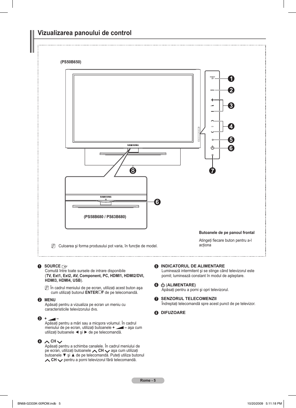 Vizualizarea panoului de control | Samsung PS63B680T6W User Manual | Page 457 / 644