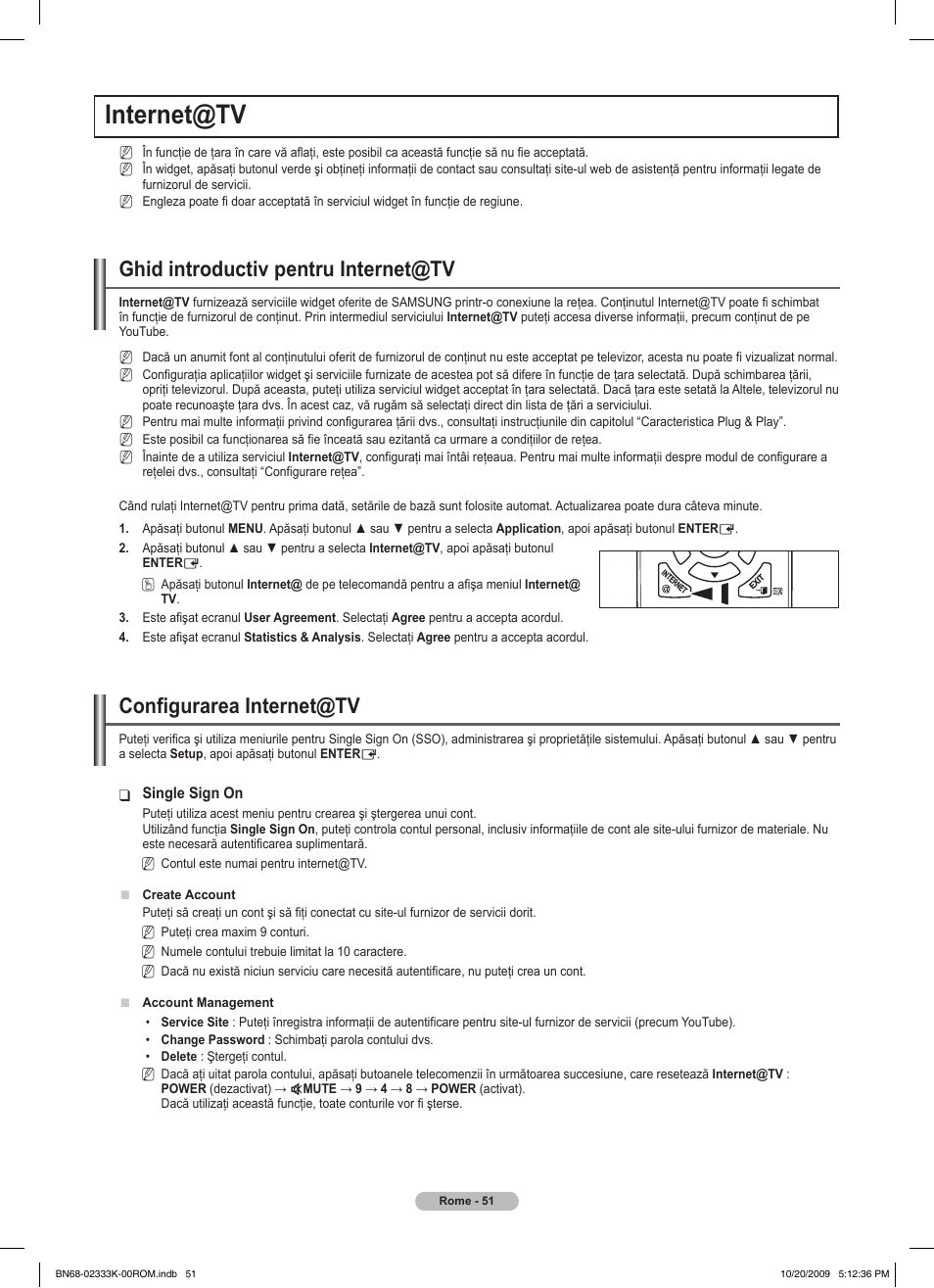 Internet@tv, Ghid introductiv pentru internet@tv, Configurarea internet@tv | Samsung PS63B680T6W User Manual | Page 503 / 644