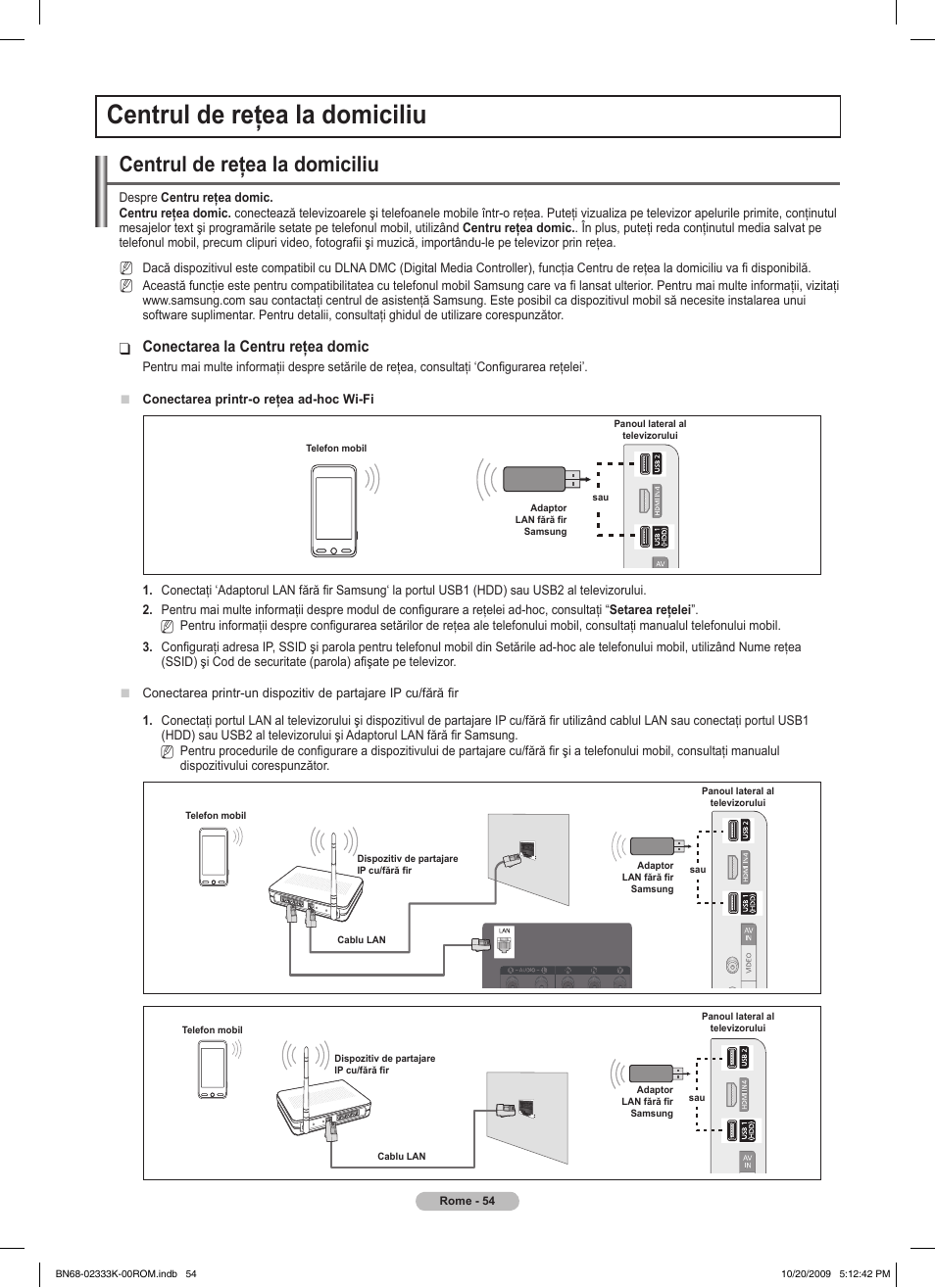 Centrul de reţea la domiciliu, Conectarea la centru reţea domic | Samsung PS63B680T6W User Manual | Page 506 / 644