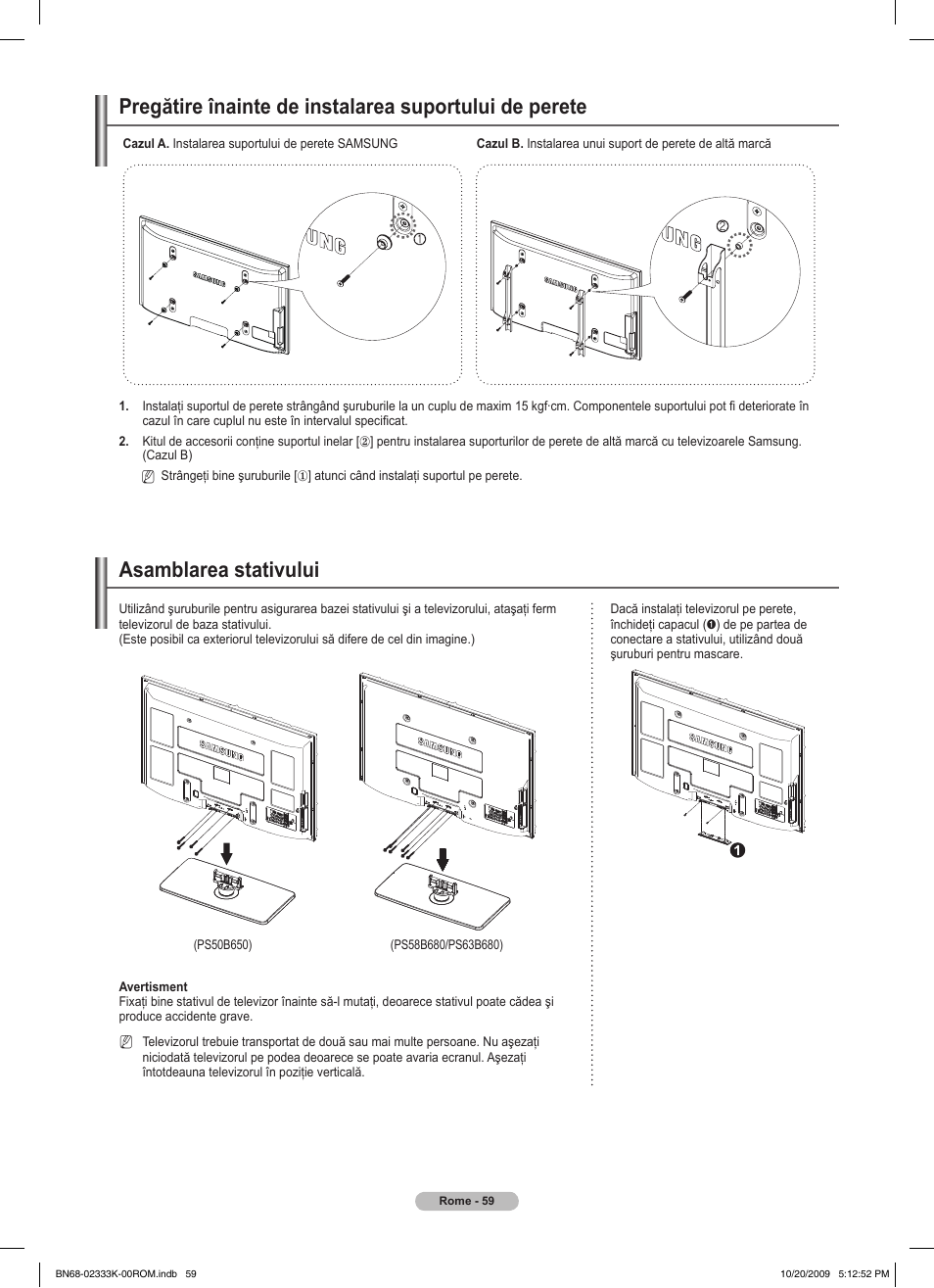 Asamblarea stativului | Samsung PS63B680T6W User Manual | Page 511 / 644