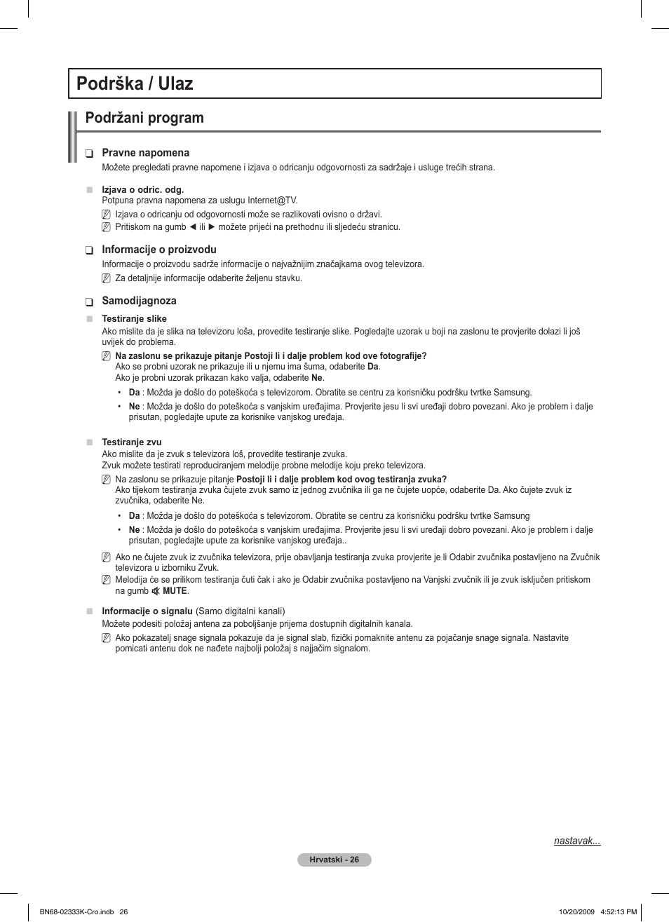 Podrška / ulaz, Podržani program | Samsung PS63B680T6W User Manual | Page 604 / 644