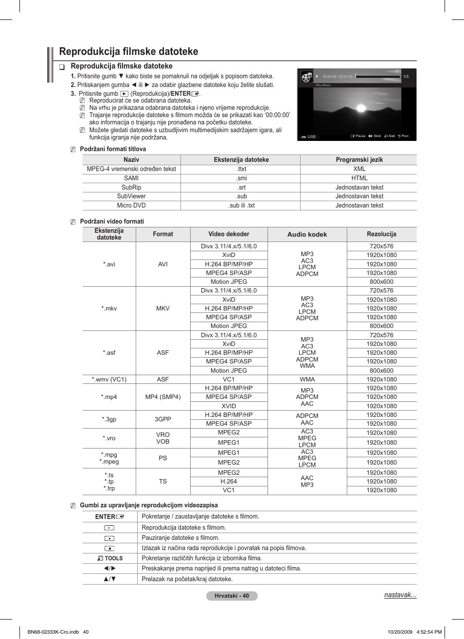 Reprodukcija filmske datoteke | Samsung PS63B680T6W User Manual | Page 618 / 644