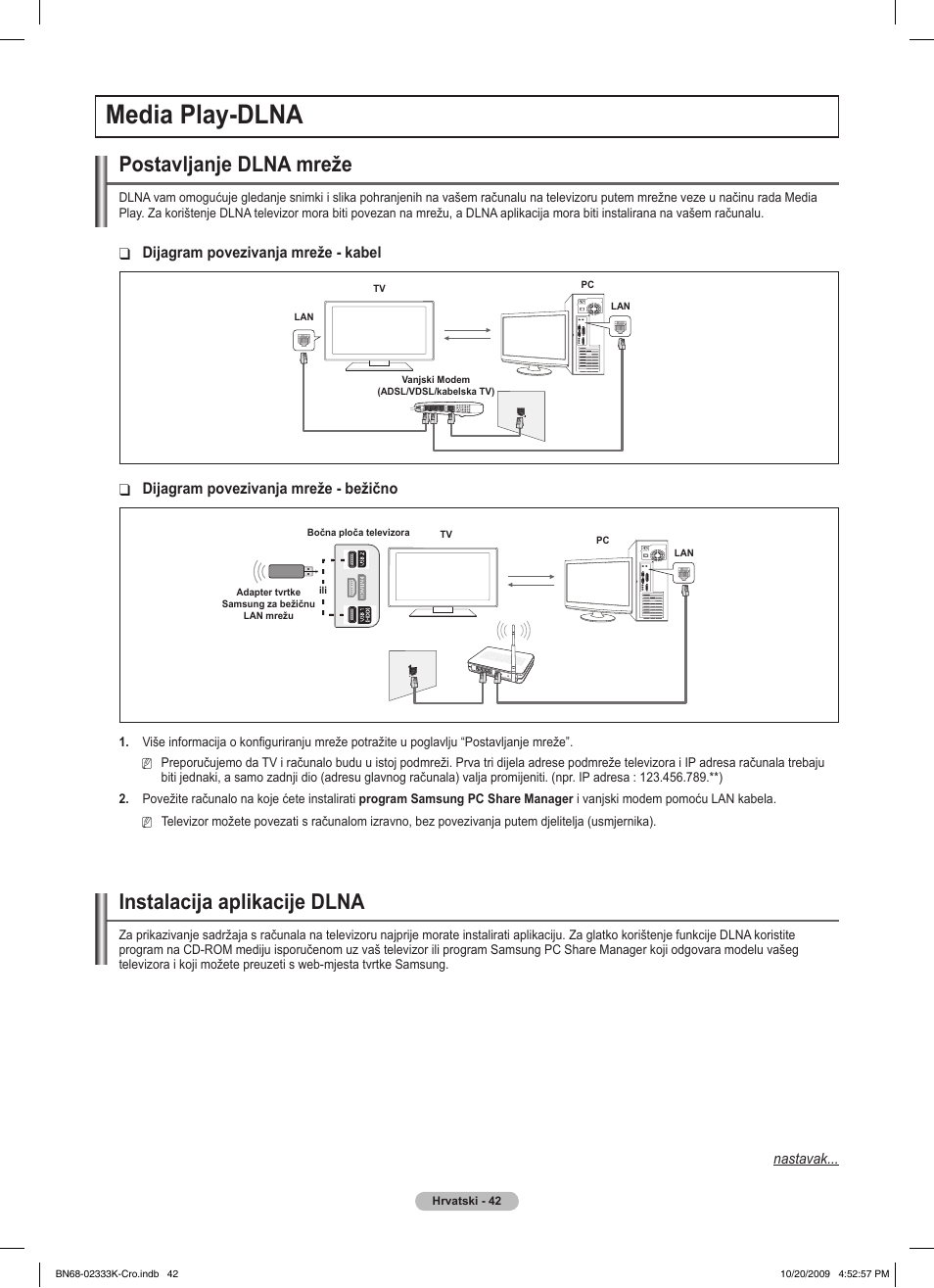 Media play-dlna, Postavljanje dlna mreže, Instalacija aplikacije dlna | Samsung PS63B680T6W User Manual | Page 620 / 644