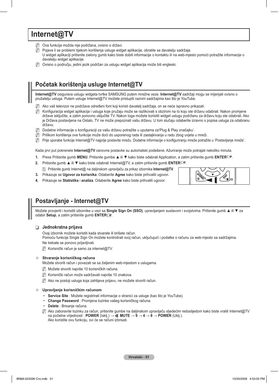 Internet@tv, Početak korištenja usluge internet@tv, Postavljanje - internet@tv | Samsung PS63B680T6W User Manual | Page 629 / 644