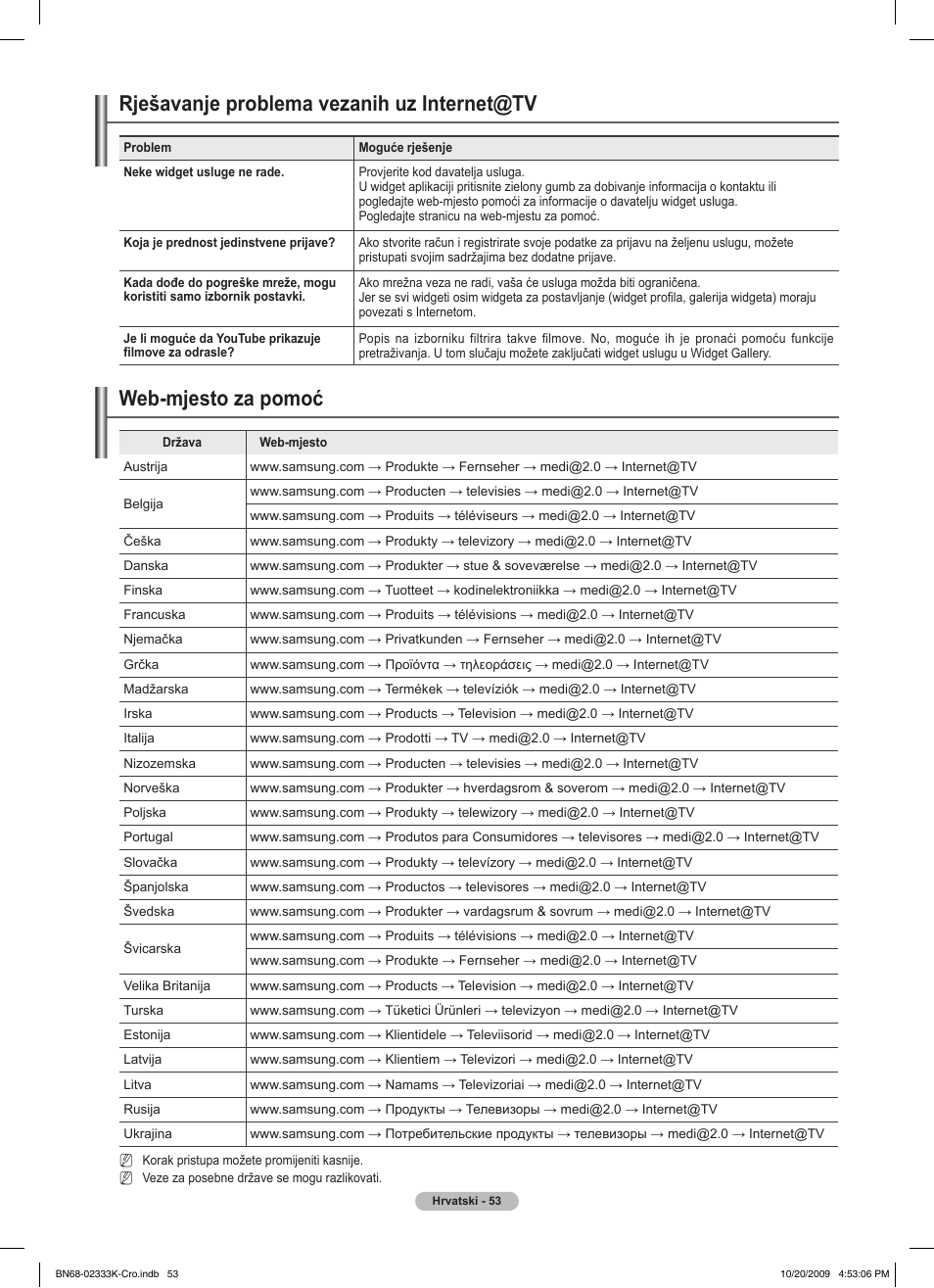 Rješavanje problema vezanih uz internet@tv, Web-mjesto za pomoć | Samsung PS63B680T6W User Manual | Page 631 / 644